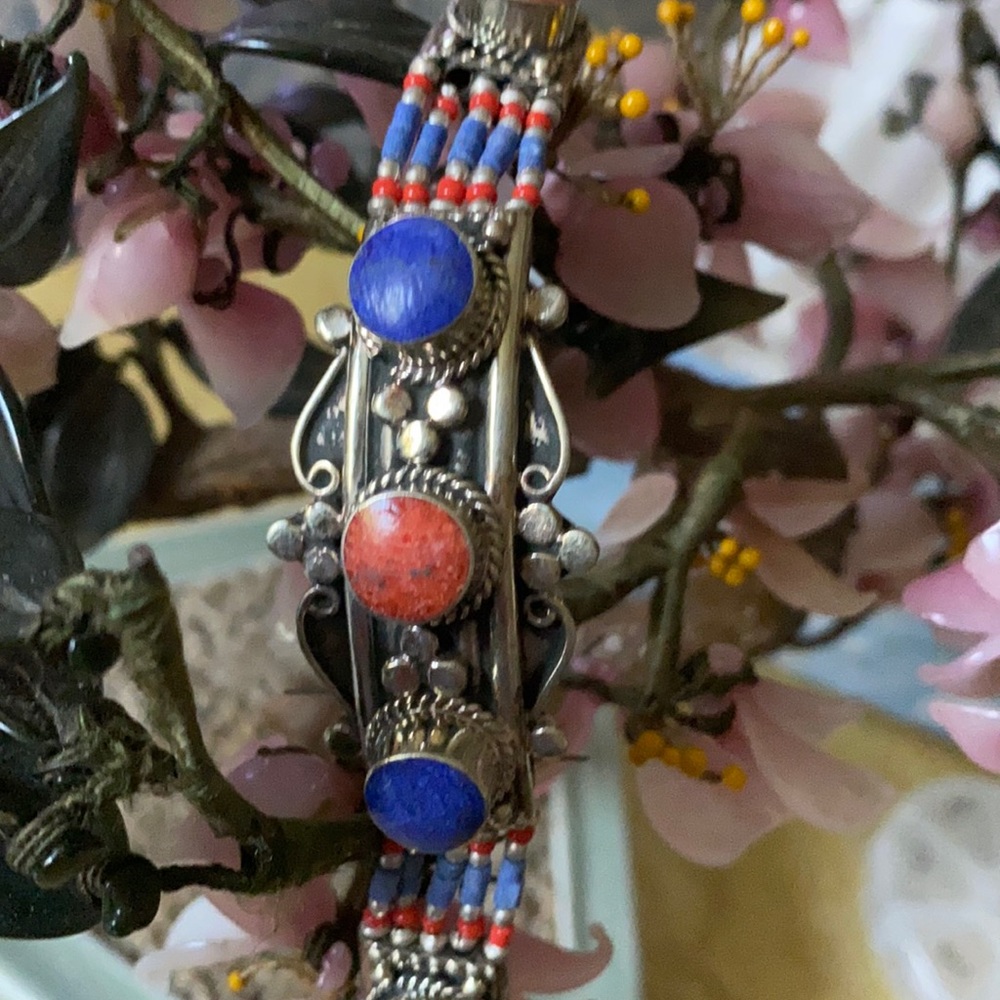 Vintage inlay lapis coral bracelet - Picture 1 of 5